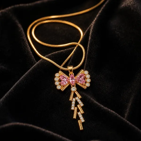Gold-Tone_Bow_Pendant_Necklace_For_Women
