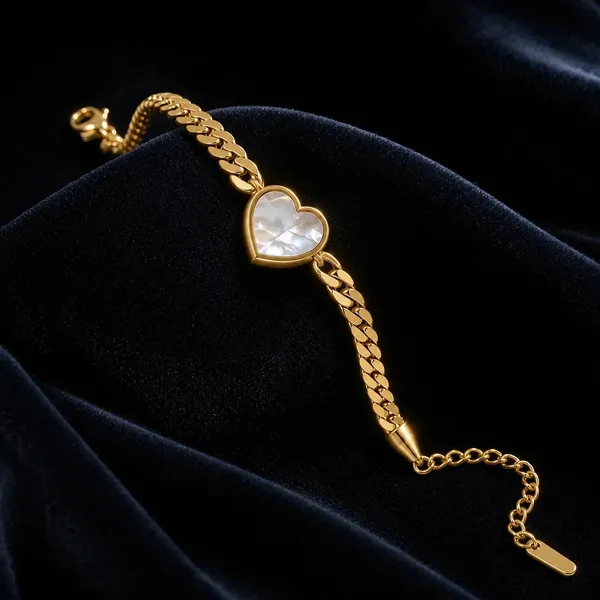 Gold_And_White_Anti-Tarnish_Heart_Chain_Bracelet_For_Women