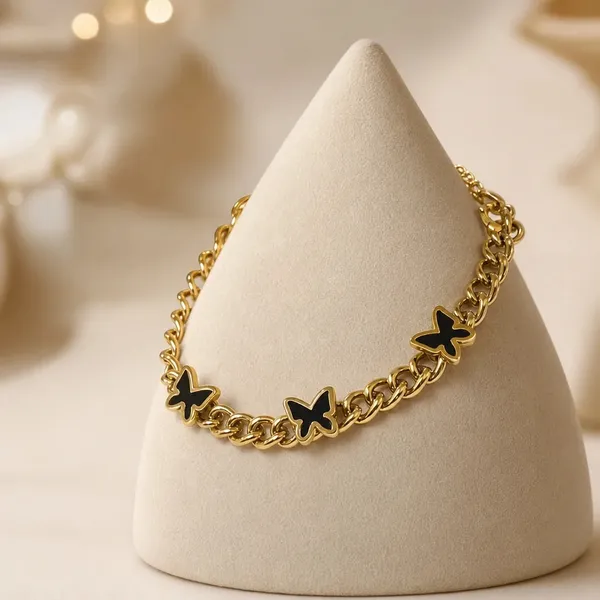 Gold_Anti-Tarnish_Black_Butterfly_Charm_Chain_Bracelet_For_Women