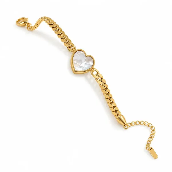 Gold_And_White_Anti-Tarnish_Heart_Chain_Bracelet_For_Women