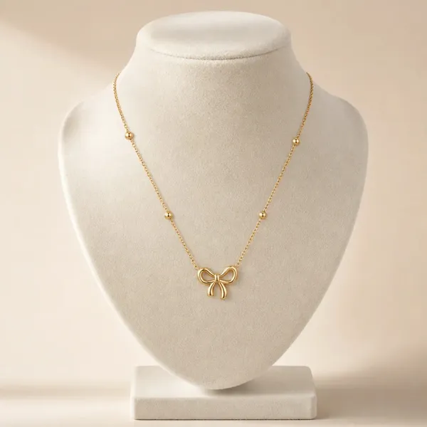 Gold-Tone_Bow_Pendant_Necklace_For_Women