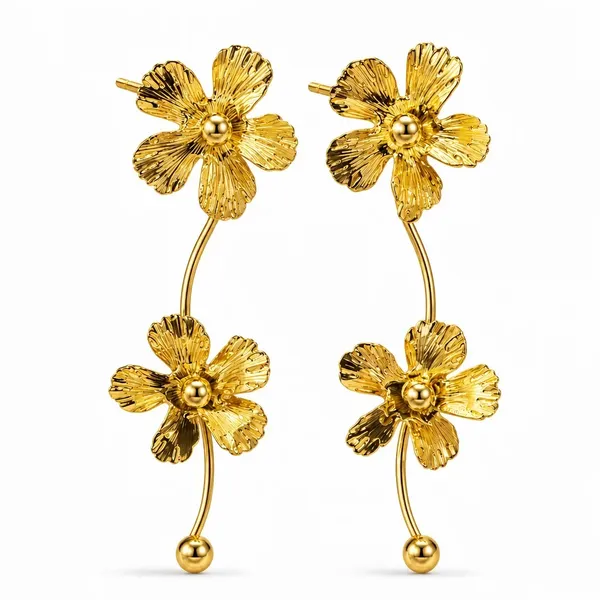 Gold-Toned_Floral_Drop_Earrings_For_Women