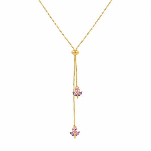 Gold_And_Purple_Tone_Lotus_Drop_Lariat_Necklace_For_Women