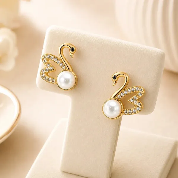 Gold_Tone_Swan_Stud_Earrings_For_Women
