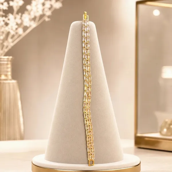 Gold_And_White_Anti-Tarnish_Baguette_Crystal_Geometric_Link_Bracelet_For_Women