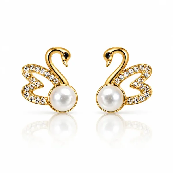 Gold_Tone_Swan_Stud_Earrings_For_Women