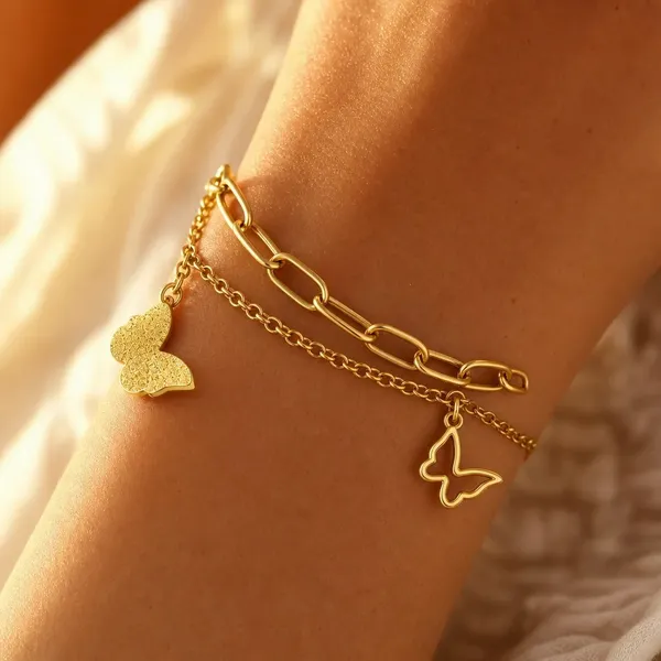 Gold_Tone_Layered_Butterfly_Charm_Bracelet_For_Women