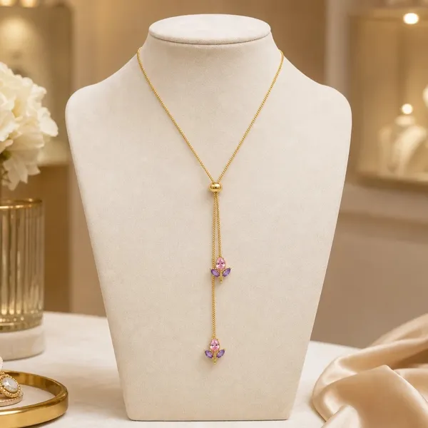 Gold_And_Purple_Tone_Lotus_Drop_Lariat_Necklace_For_Women