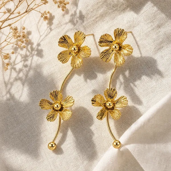Gold-Toned_Floral_Drop_Earrings_For_Women