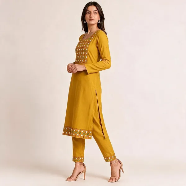 Mustard_Cotton_Straight_Kurti_Set_For_Women