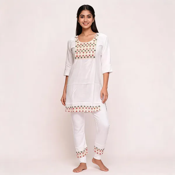 White_Cotton_Geometric_Yoke_Kurta_Set_For_Women