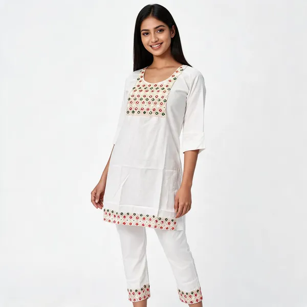 White_Cotton_Geometric_Yoke_Kurta_Set_For_Women