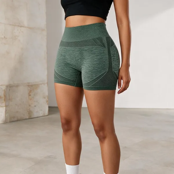 Green_Polyester_High_Waist_Shorts_For_Women