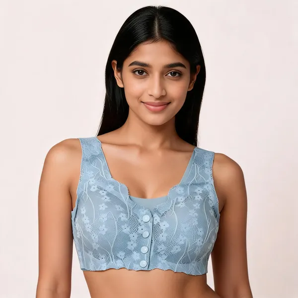 Blue_Polyester_Floral_Lace_Front_Button_Bra_For_Women