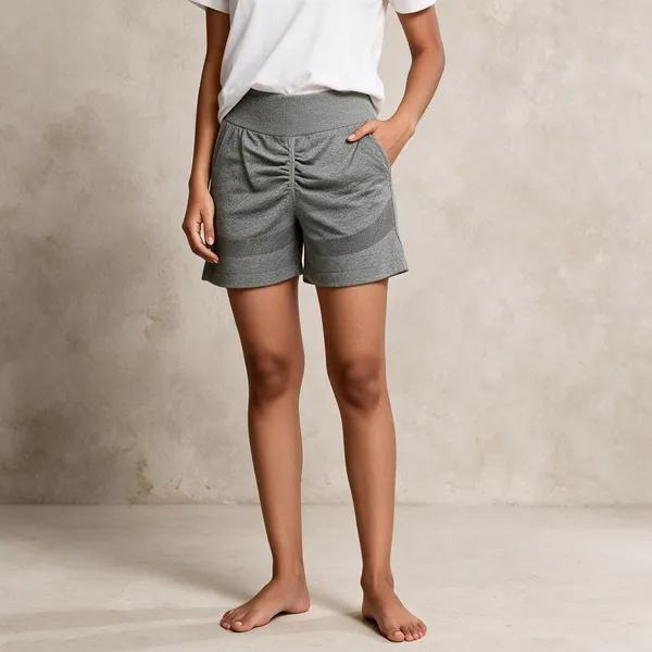 Grey_Polyester_Wide_Waistband_Athletic_Shorts_For_Women