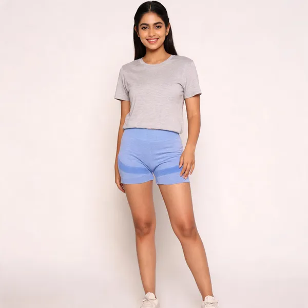 Blue_Polyester_Fitted_Mesh_Panel_Shorts_For_Women