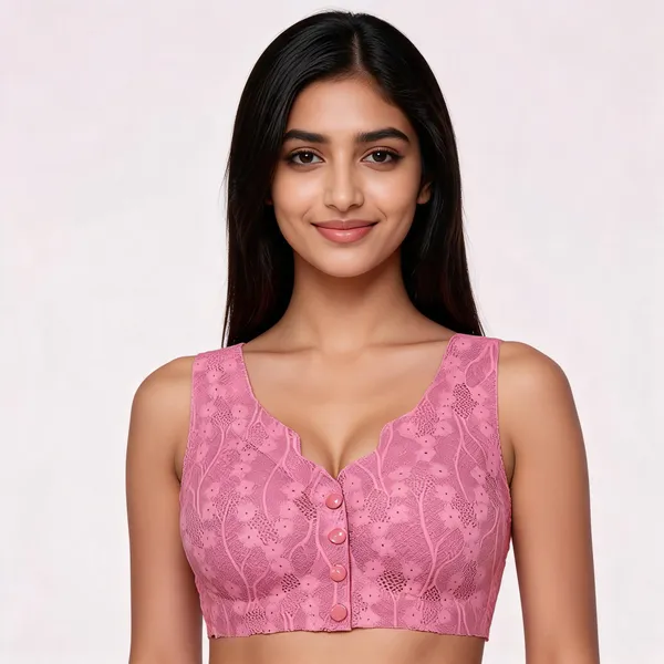Pink_Cotton_Lace_Front-Open_Bra_For_Women