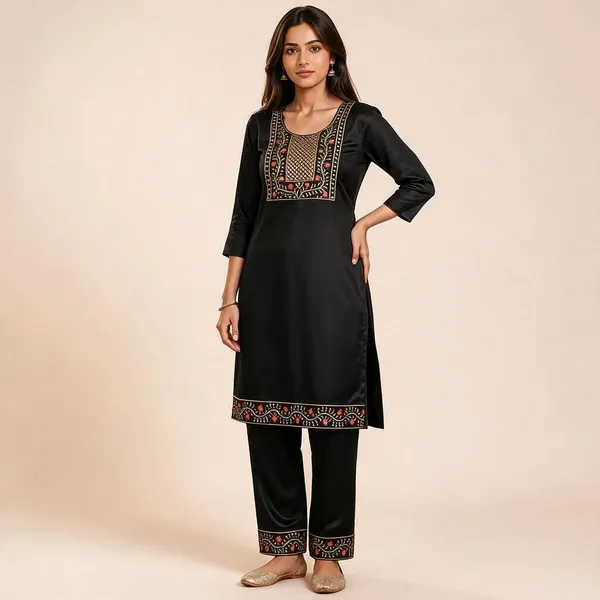 Black_Cotton_Straight_Embroidered_Kurti_Set_For_Women