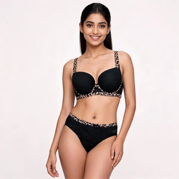 Black_Cotton_Leopard_Trim_Lingerie_Set_For_Women