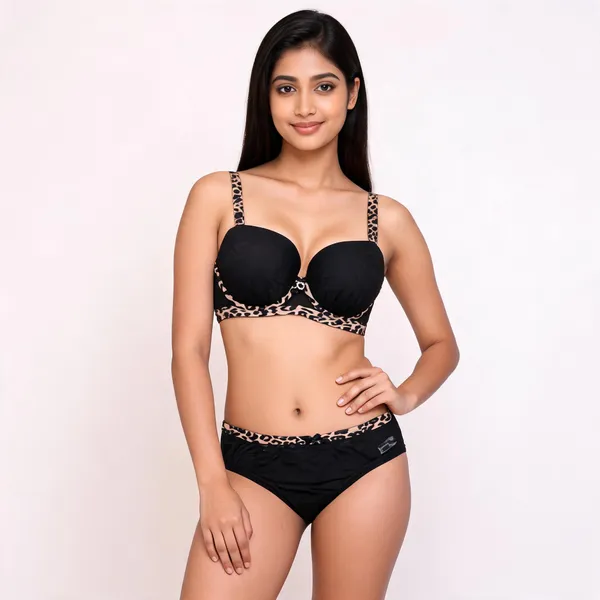 Black_Cotton_Leopard_Trim_Lingerie_Set_For_Women