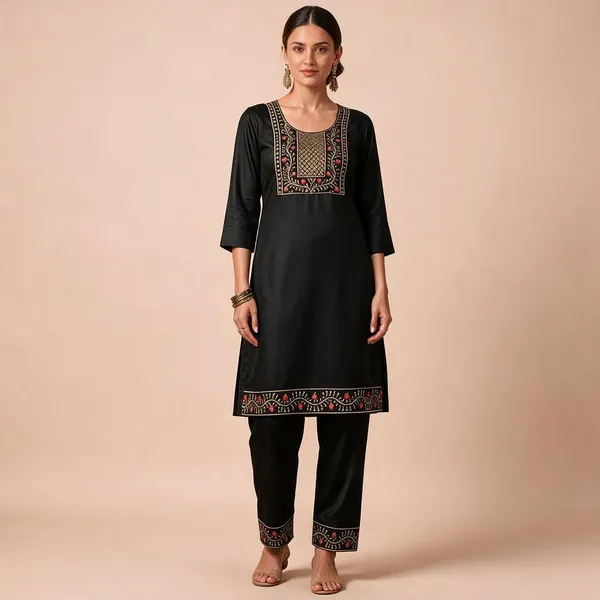 Black_Cotton_Straight_Embroidered_Kurti_Set_For_Women