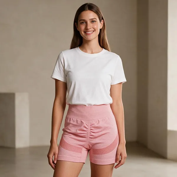 Pink_Polyester_High_Rise_Scrunch_Shorts_For_Women