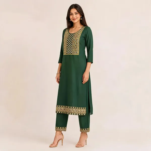 Dark_Green_Cotton_Straight_Kurti_Set_For_Women