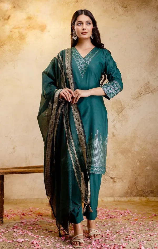 Teal_Printed_Straight_Kurta_Set_For_Women