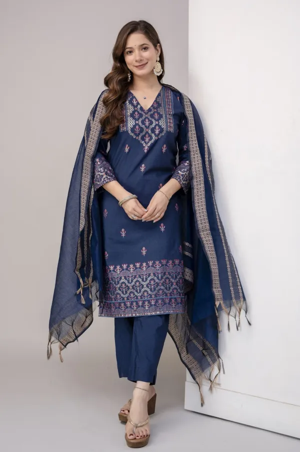 Navy_Blue_Cotton_Straight_Printed_Kurta_Set_For_Women