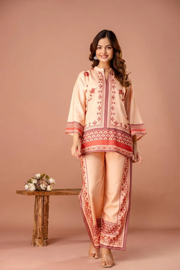 Peach_Printed_Kurta_Pant_Set_for_Women
