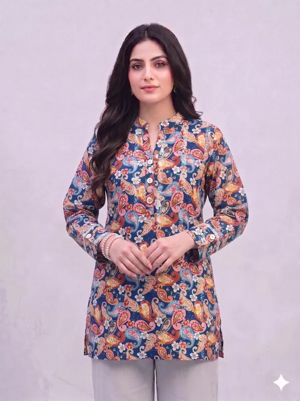 Women's_Printed_Kurta_Set_–_Multicolor_(Blue,_Orange_&_Pink)