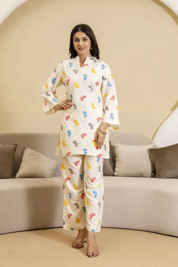 Cream_And_Mustard_Yellow_Cotton_Printed_Kurta_Set_For_Women