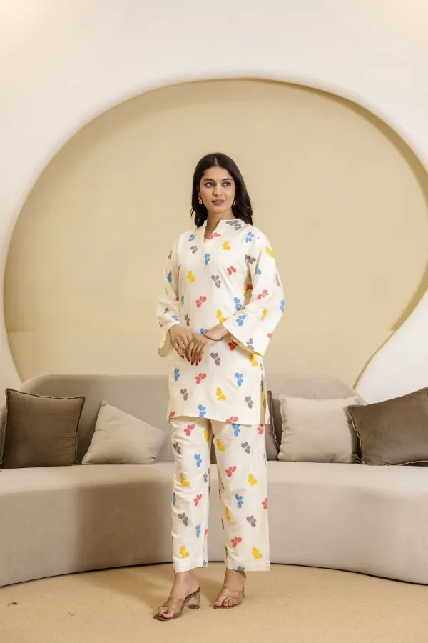 Cream_And_Mustard_Yellow_Cotton_Printed_Kurta_Set_For_Women
