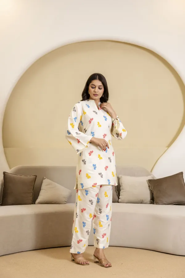 Cream_And_Mustard_Yellow_Cotton_Printed_Kurta_Set_For_Women