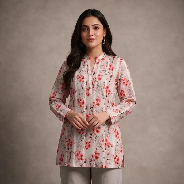 Pink_And_White_Cotton_Floral_Printed_Kurta_Set_For_Women