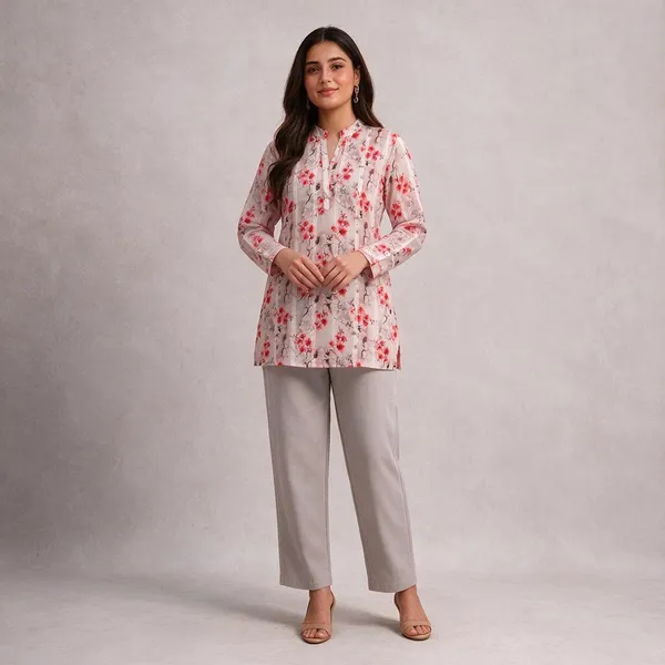 Pink_And_White_Cotton_Floral_Printed_Kurta_Set_For_Women