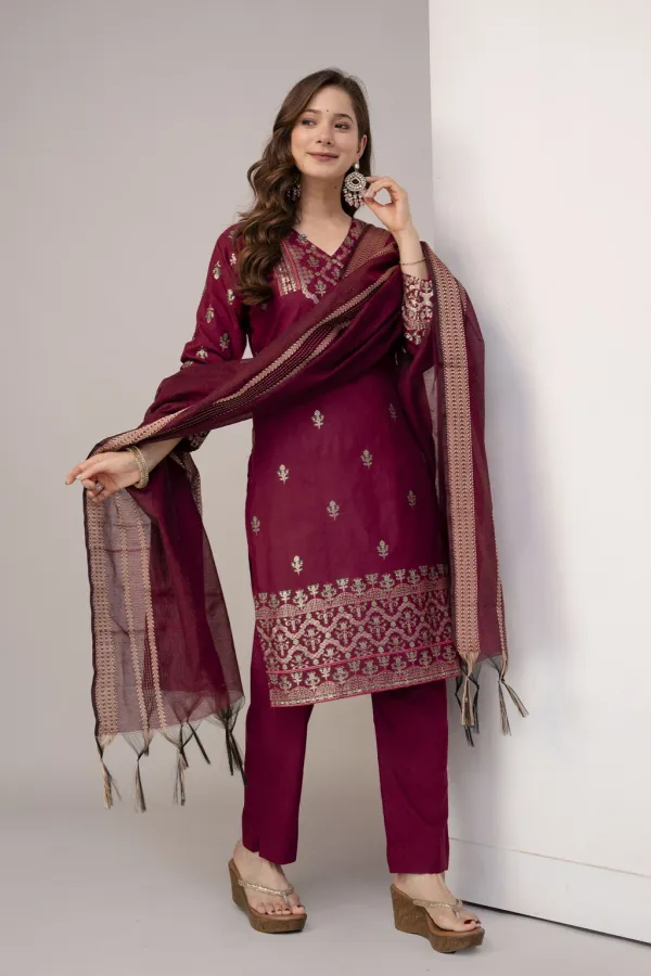 Maroon_Cotton_Straight_Printed_Kurta_Set_For_Women