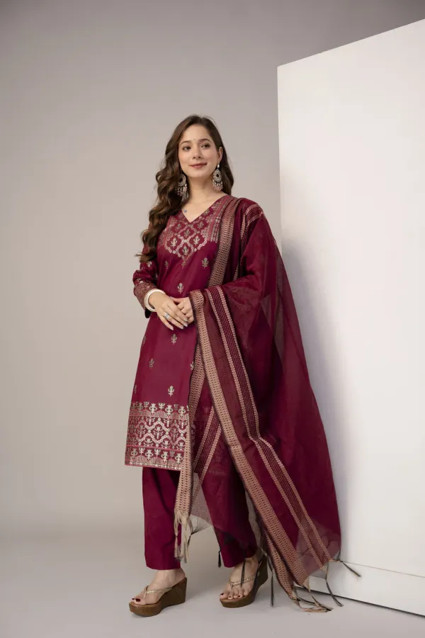 Maroon_Cotton_Straight_Printed_Kurta_Set_For_Women