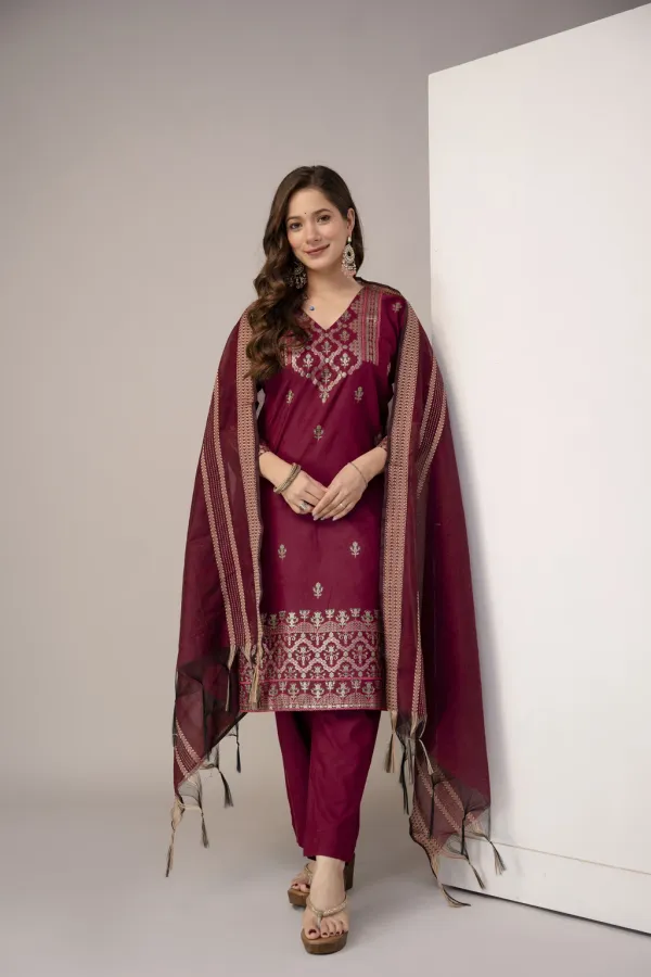 Maroon_Cotton_Straight_Printed_Kurta_Set_For_Women