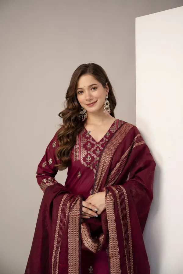 Maroon_Cotton_Straight_Printed_Kurta_Set_For_Women