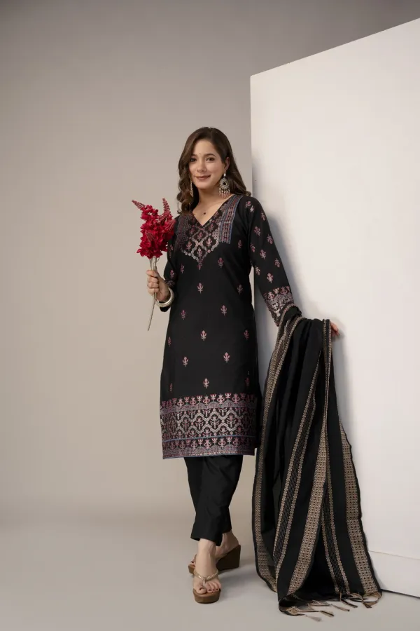 Black_Cotton_Straight_Printed_Kurta_Set_For_Women