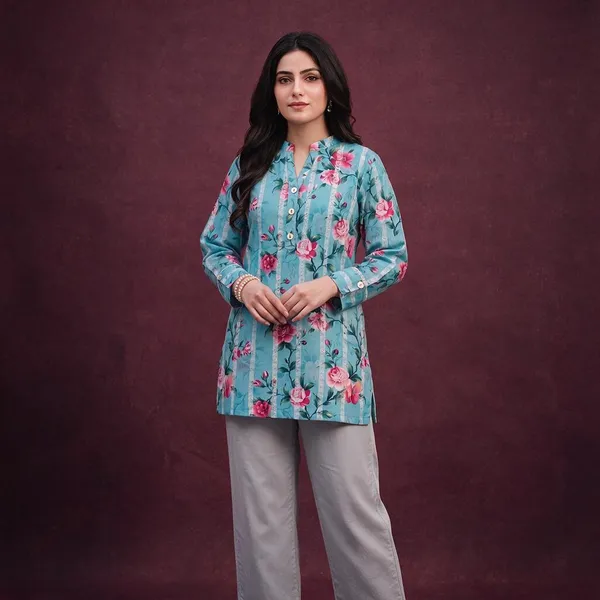 Turquoise_Blue_And_Pink_Cotton_Printed_Kurta_Set_For_Women