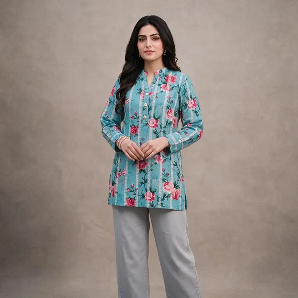 Turquoise_Blue_And_Pink_Cotton_Printed_Kurta_Set_For_Women