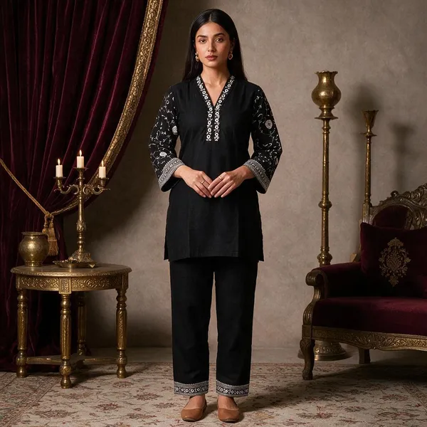 Black_Cotton_Straight_Printed_Kurta_Set_For_Women