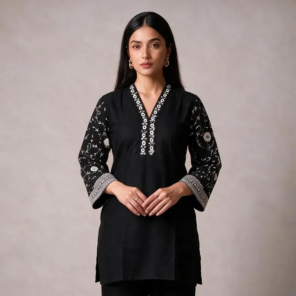 Black_Cotton_Straight_Printed_Kurta_Set_For_Women