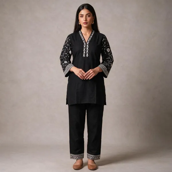 Black_Cotton_Straight_Printed_Kurta_Set_For_Women