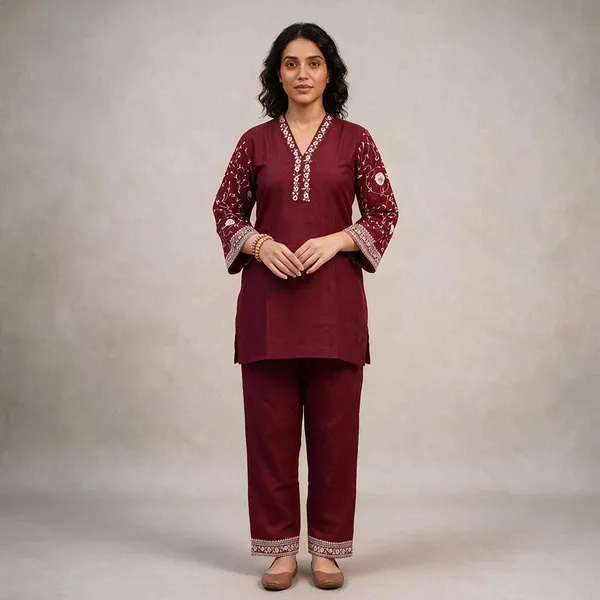Maroon_Cotton_Straight_Printed_Kurta_Set_For_Women