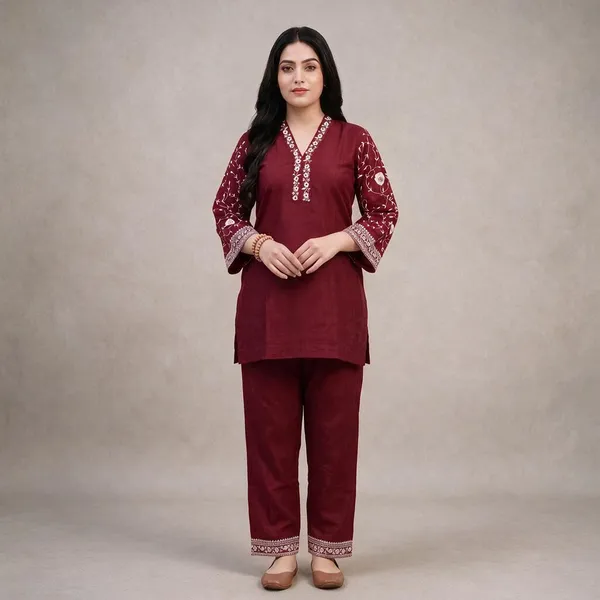 Maroon_Cotton_Straight_Printed_Kurta_Set_For_Women