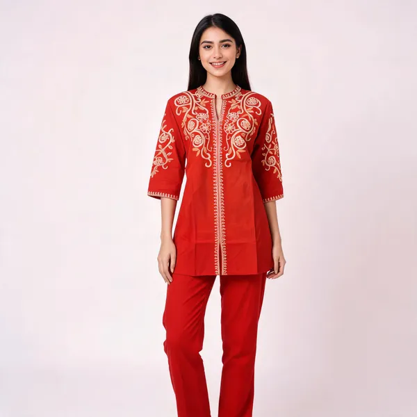 Red_Cotton_Co_Ord_Set_For_Women