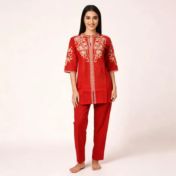 Red_Cotton_Co_Ord_Set_For_Women